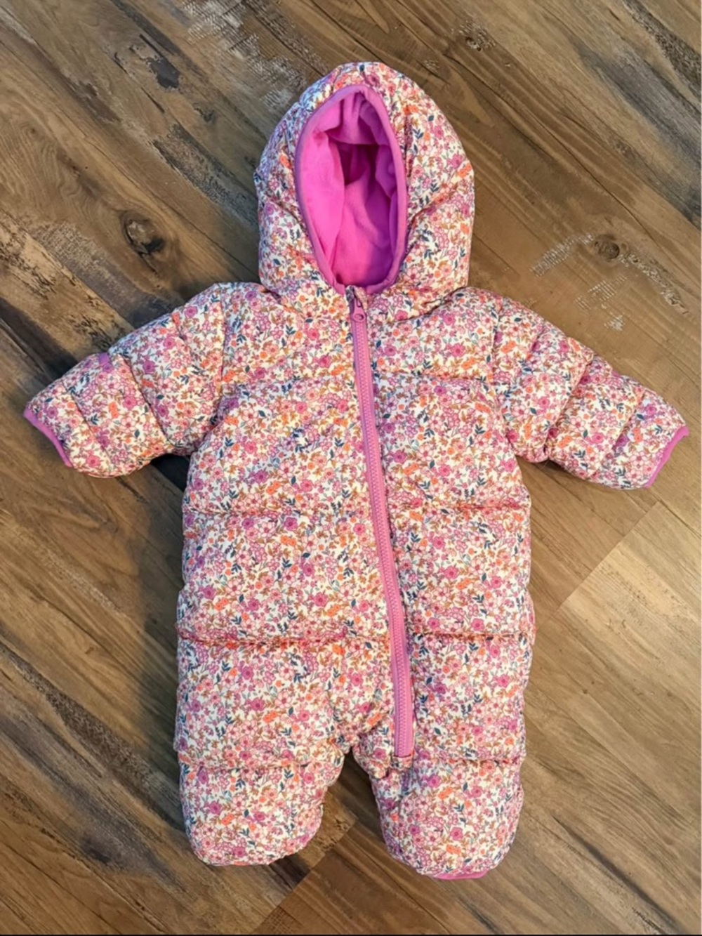 Infant Pink Floral Puffer Snowsuit